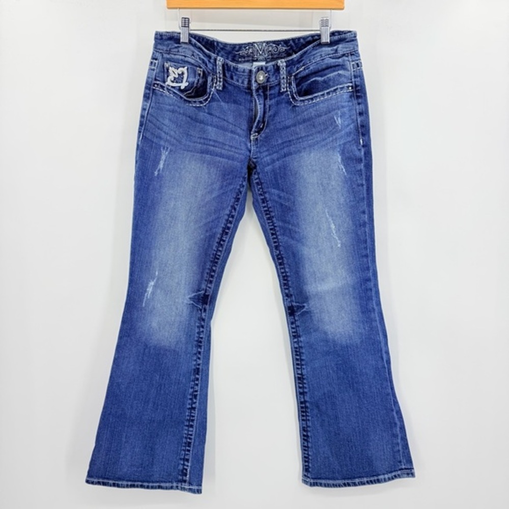 Maurices Premium Womens Boot Cut Jeans Blue Stretch Low Rise Thick Stitch 11/12S